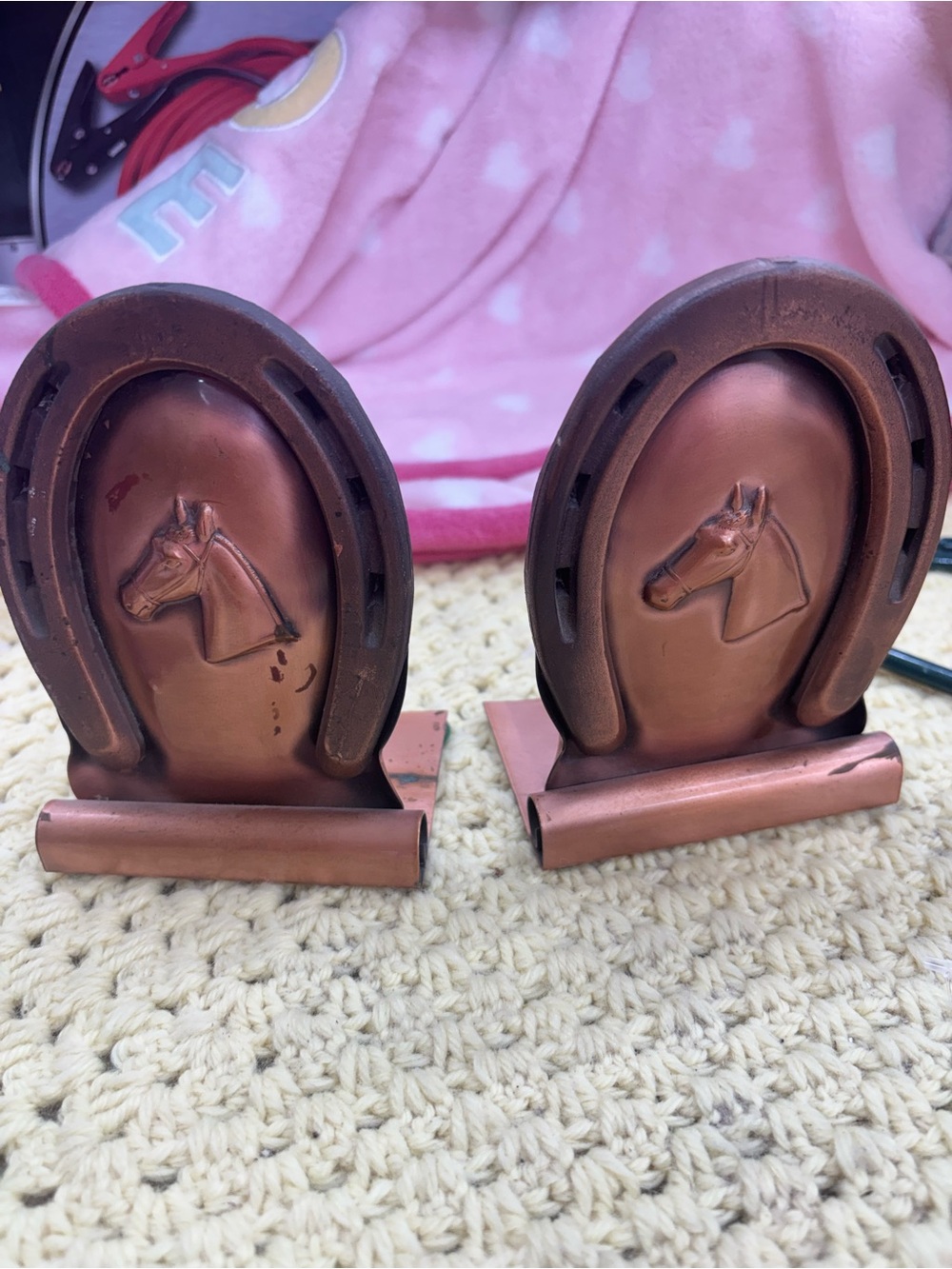 Vtg Gregorian solid copper horse/horseshoe bookends made in USA